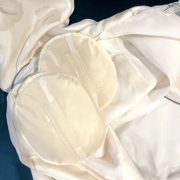 Vtg 80s Floral Silk Bomber Jacket Cream Gold Metallic Coat Size Large Lily - Picture 9 of 9